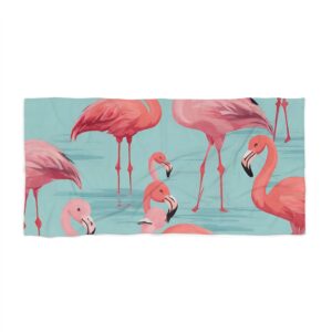 Aqua Flamingo Beach Towel