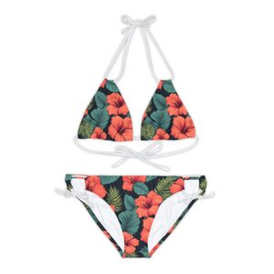 Red Hibiscus Strappy Bikini Set (AOP)