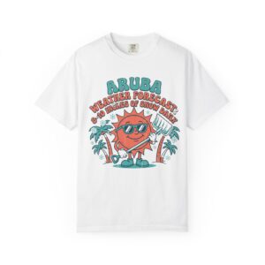 Aruba Weather Forecast T-Shirt — 'No Chance of Snow' Vintage Sun Graphic