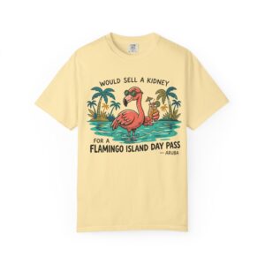 Flamingo Island Day Pass T-shirt — 'Would Sell a Kidney' Tropical Vacation Tee
