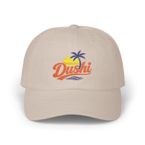 Dushi Retro Palm Dad Cap — Embroidered Tropical Sunset Baseball Hat